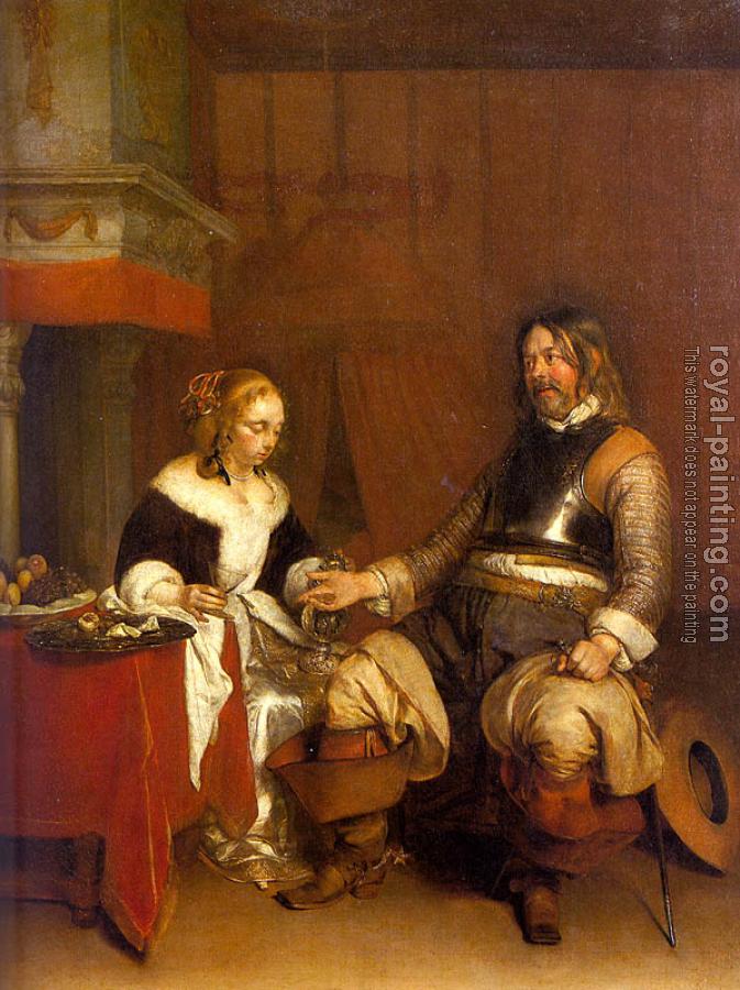 Gerard Ter Borch : Soldier Offering a Young Woman Coins